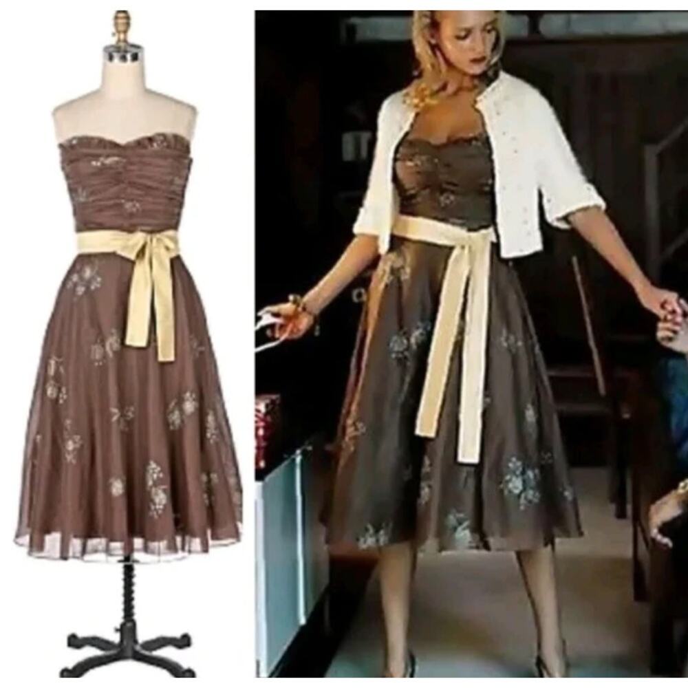 Anthropologie Odille Strapless Pleated Peppermint Tea Dress 4P 4 Petite SP PS
